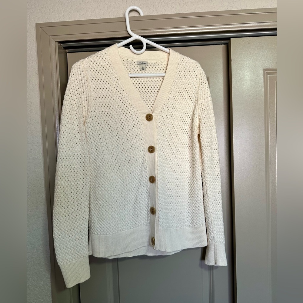 L.L. Bean Women's Ivory Button-Up Cardigan